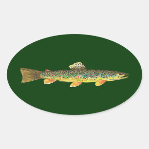 Brown Trout Fishing Oval Sticker