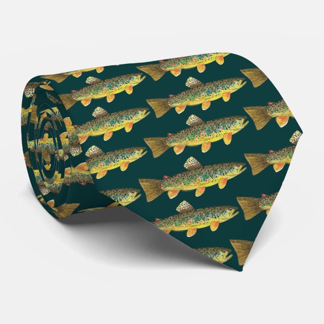 Brown Trout Fishing Tie (Rolled)