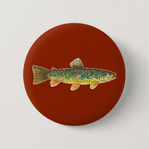 Brown Trout Fly Fish Red Angler's 2 Inch Round Button