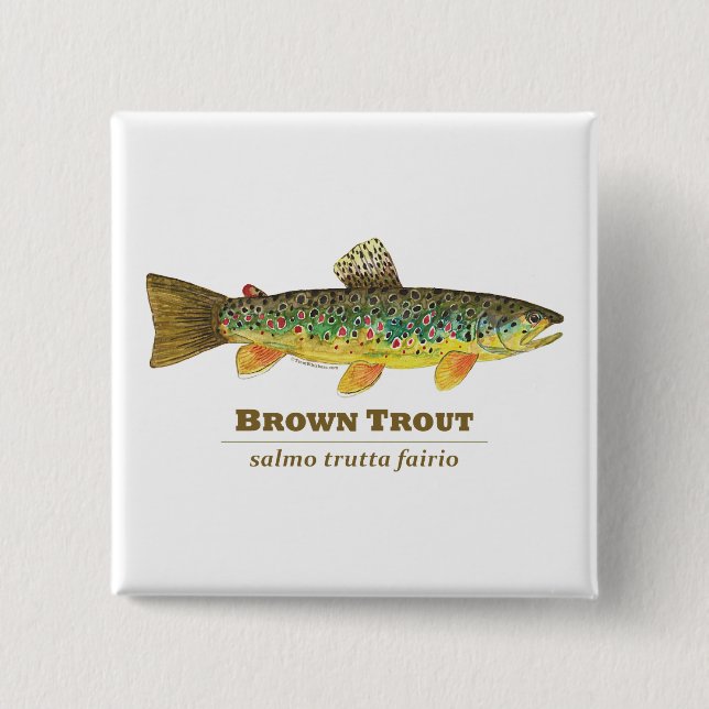Brown Trout Latin Ichthyology 2 Inch Square Button (Front)
