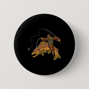 Brown Trout River Fishing Bigfoot Hunting Fisherme 2 Inch Round Button