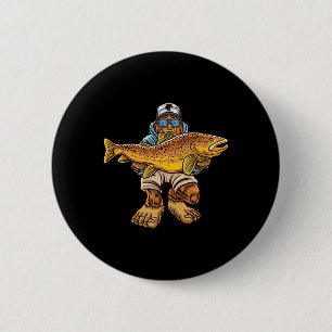Brown Trout River Fishing Bigfoot Hunting Fisherme 2 Inch Round Button