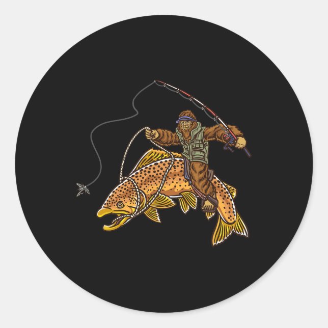 Brown Trout River Fishing Bigfoot Hunting Fisherme Classic Round Sticker (Front)