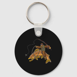 Brown Trout River Fishing Bigfoot Hunting Fisherme Keychain