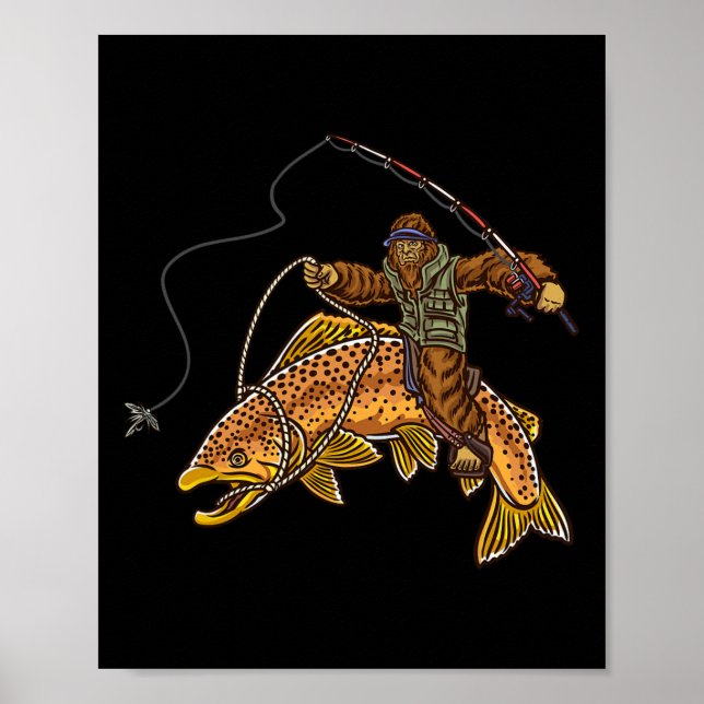 Brown Trout River Fishing Bigfoot Hunting Fisherme Poster (Front)