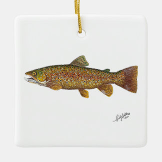 Brown Trout swimming Ceramic Ornament