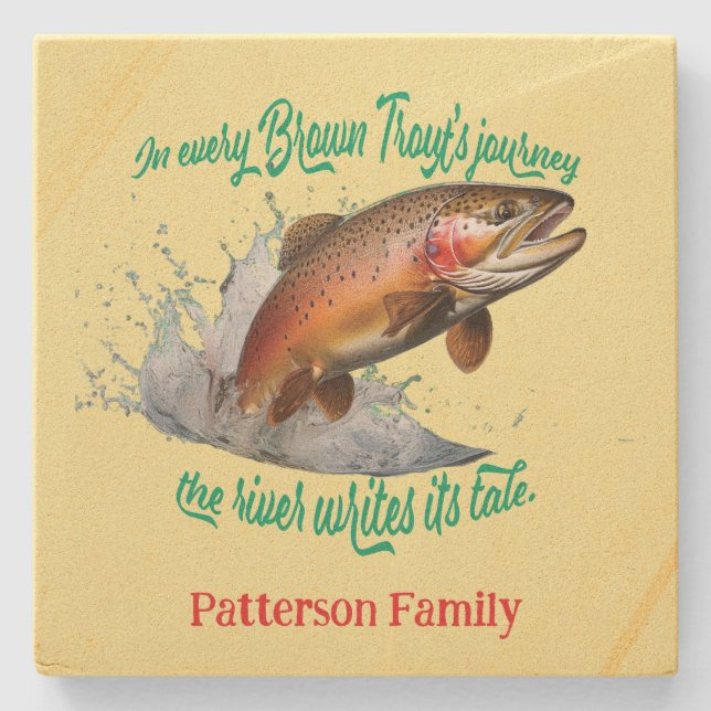 Brown Trouts River Journey Customizable Stone Coaster (Front)
