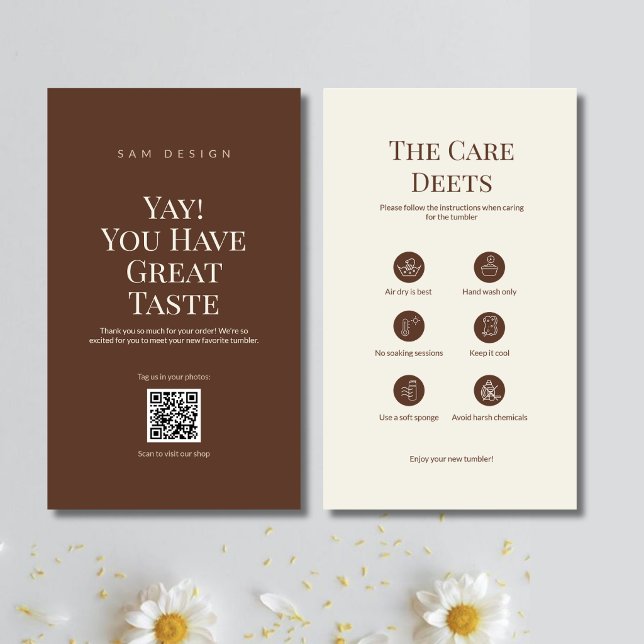 Brown Tumbler Care Card Instruction Insert QR Code (Creator Uploaded)