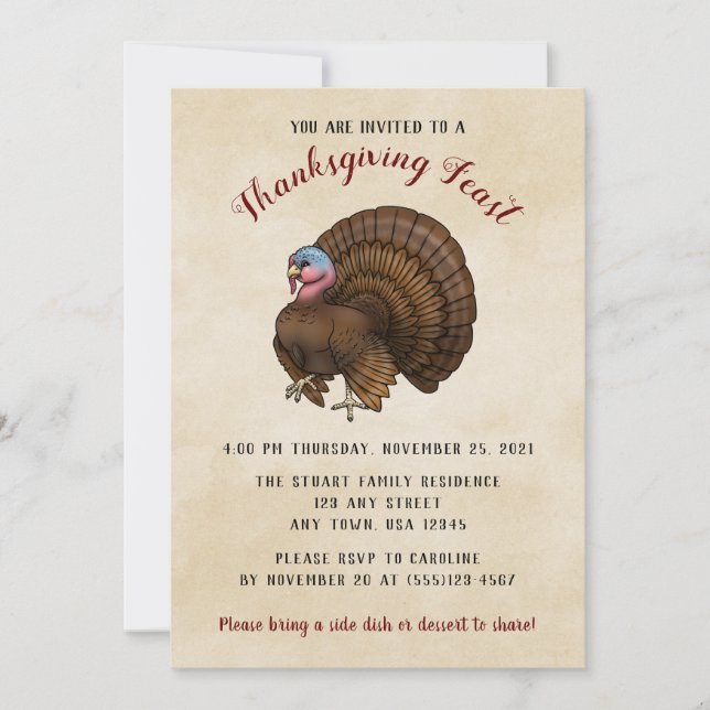 Brown Turkey Thanksgiving Dinner Invitation (Front)