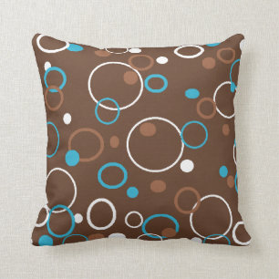 Brown Turquoise and White Circles Throw Pillow