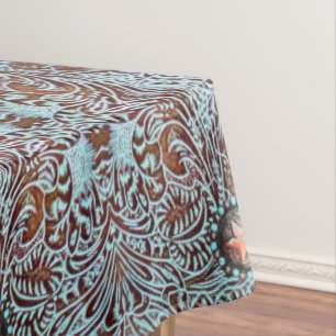 brown turquoise cowboy western country pattern tablecloth