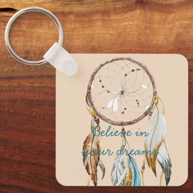 Brown Turquoise Dream catcher watercolor  Keychain (Front)