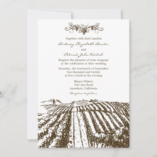 Brown Tuscan Winery Vineyard Wedding Invitations (Front)