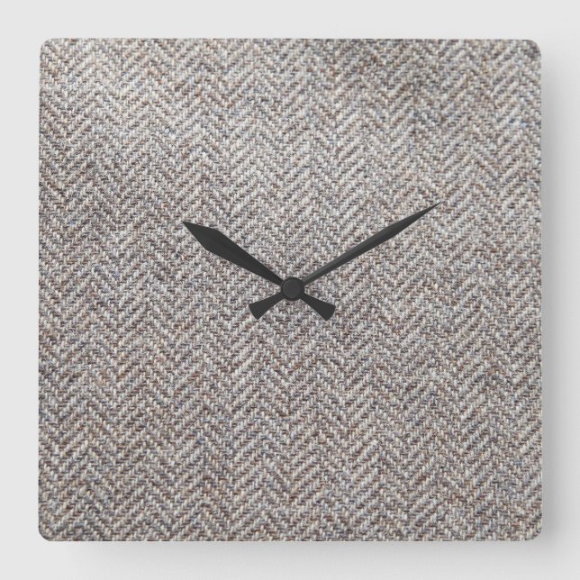 Brown tweed fabric square wall clock (Front)