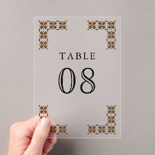 Brown Ukrainian Wedding Acrylic Table Number