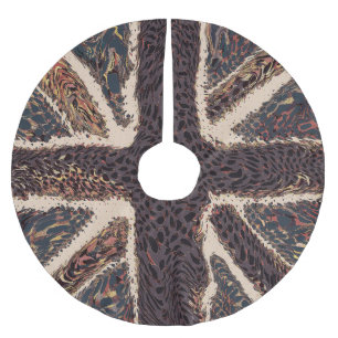 Brown Union Jack Liquid Art, Wild Animal Patterned Brushed Polyester Tree Skirt