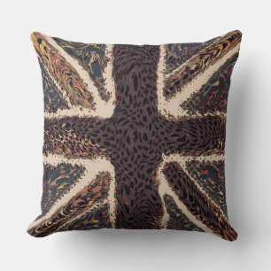Brown Union Jack Liquid Art, Wild Animal Patterned Throw Pillow