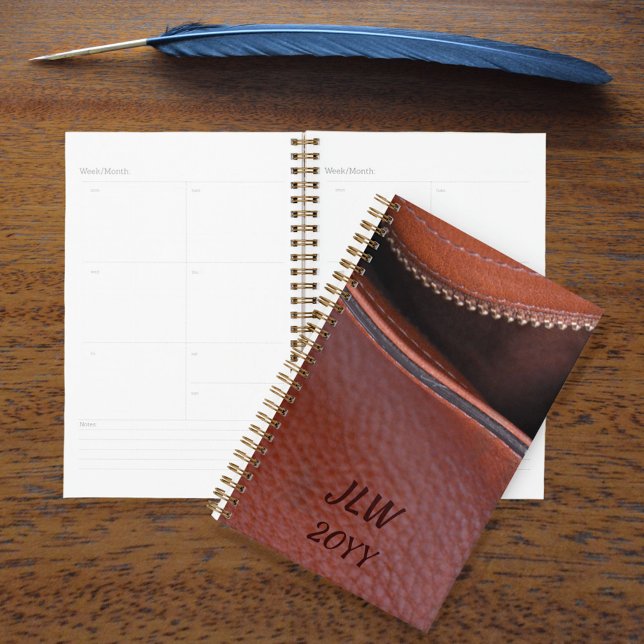 Brown Unzipped faux Leather with Initials Planner (Creator Uploaded)