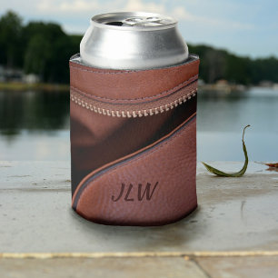 Brown Unzipped Leather Can Cooler