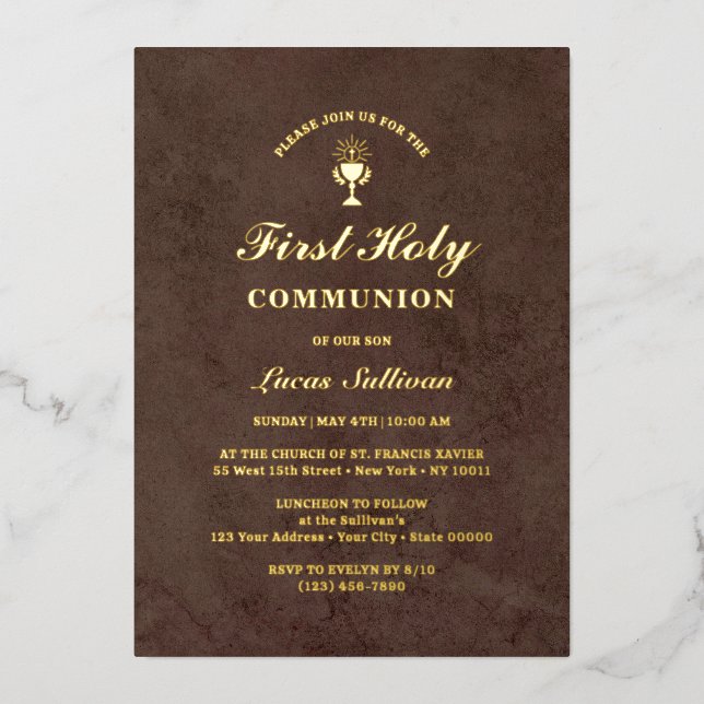Brown Velvet Marble First Communion (Front)