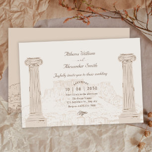 Brown vintage ancient architecture wedding invitation