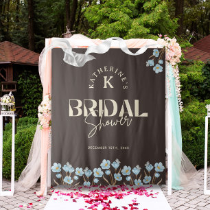 Brown Vintage Blue Watercolor Floral Bridal Shower Tapestry
