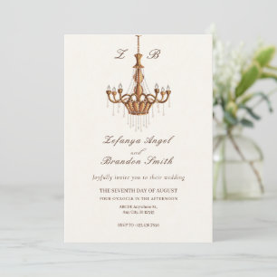 Brown vintage chandeliers wedding  invitation