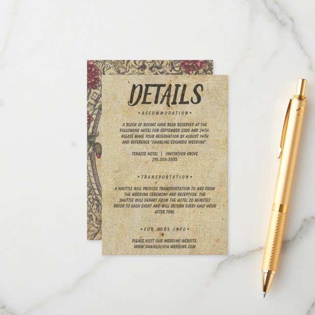 Brown Vintage Classic Wedding Enclosure Card (Front/Back In Situ)