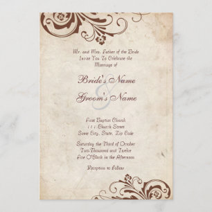 Brown Vintage Floral Chic Wedding Invitation