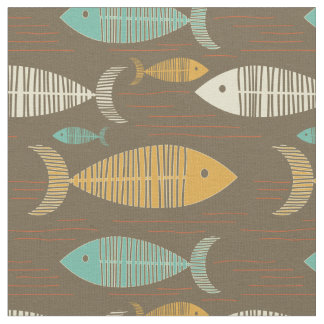 Brown Vintage Kitsch Fish Fabric