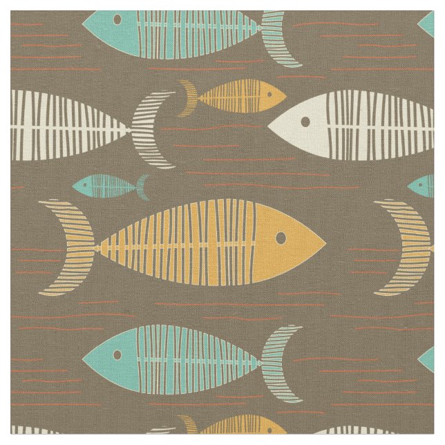 Brown Vintage Kitsch Fish Fabric (Close Up)