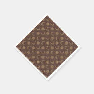 Brown vintage moon ornamental pattern napkin