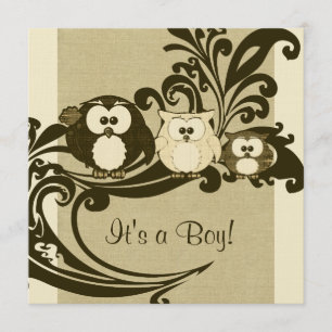 Brown Vintage Owl Family Baby Shower Invitation