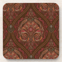 Brown Vintage Paisley Mandala Beverage Coaster