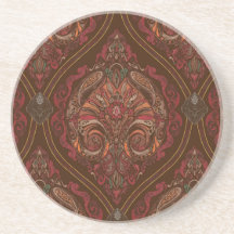 Brown Vintage Paisley Mandala Round Coaster - Boho