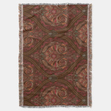 Brown Vintage Paisley Mandala Woven Throw Blanket