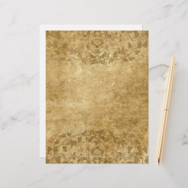 Brown Vintage paper parchment and vines Letterhead (Front/Back In Situ)