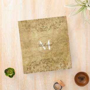 Brown Vintage paper parchment vines Monogram Binder
