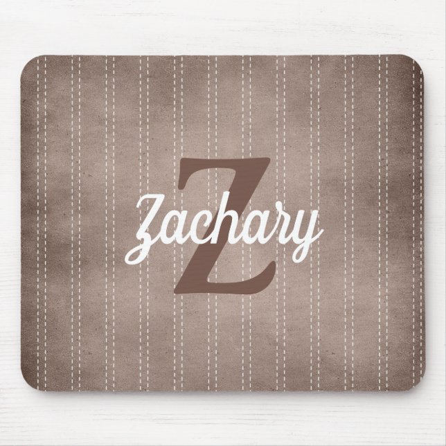 Brown Vintage Pinstripe Retro Monogram Mouse Pad (Front)