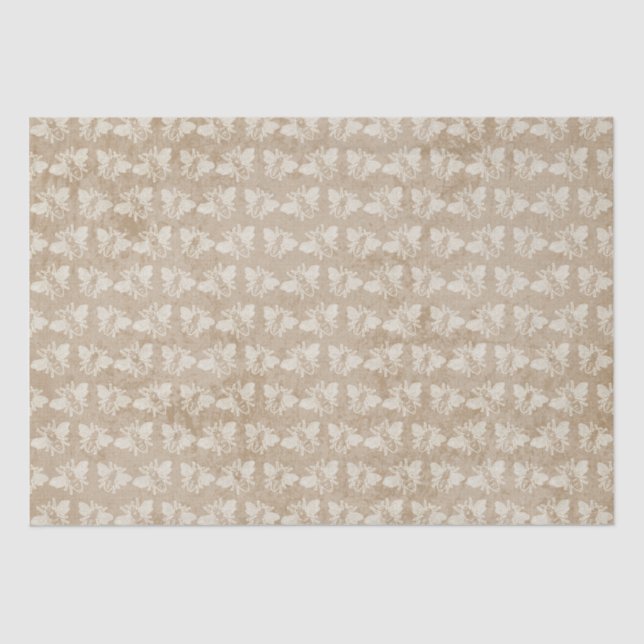 Brown Vintage Rustic Bumble Bee Pattern Tissue Paper (Front)