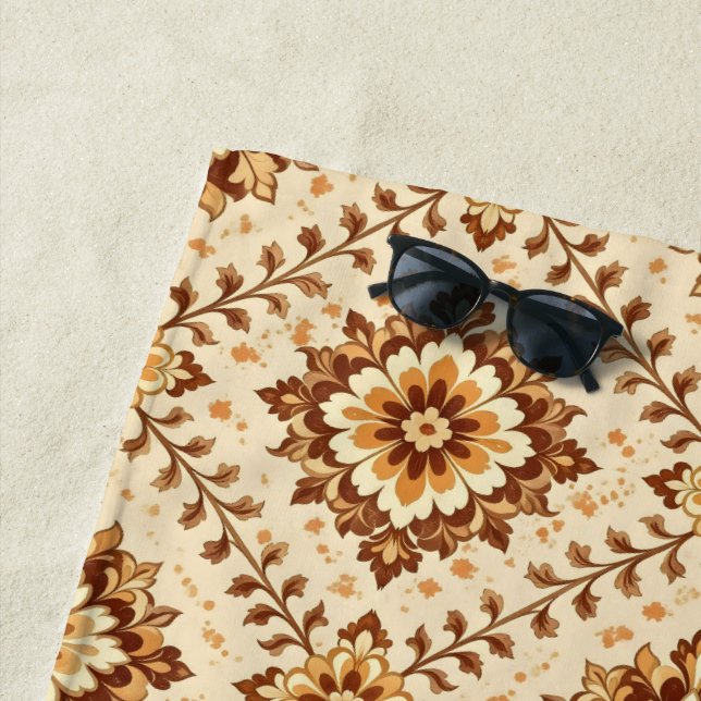 Brown vintage shabby pattern beach towel (In Situ)
