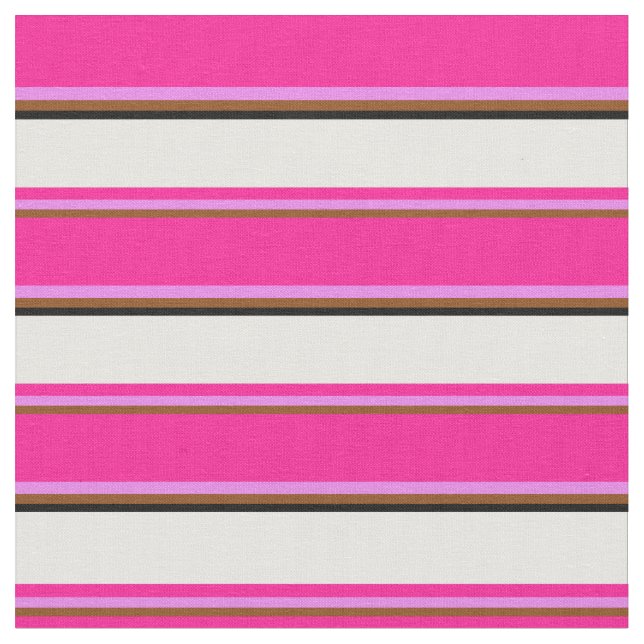 Brown, Violet, Deep Pink, White & Black Lines Fabric (Close Up)
