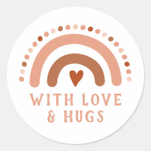 Brown Warn Rainbow Heart Spots  Business Card Classic Round Sticker