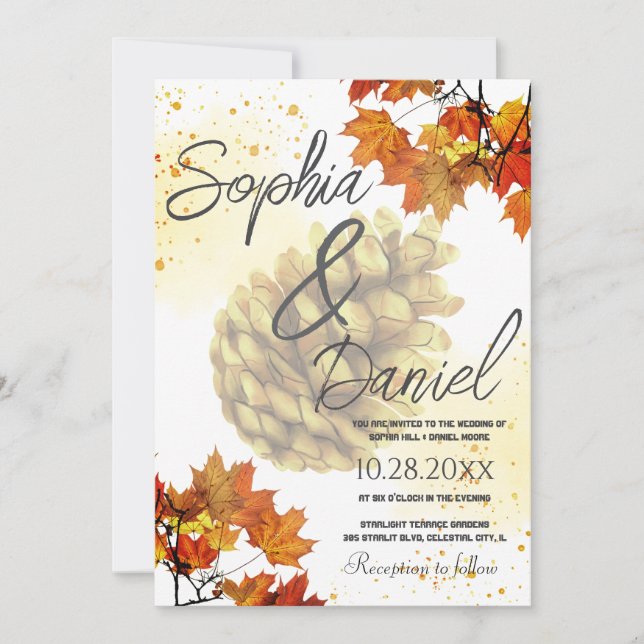 Brown Watercolor Autumn wedding  Invitation (Front)