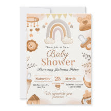 Brown watercolor baby shower invitations 