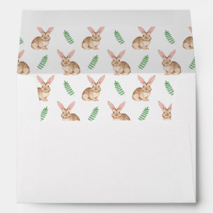 Brown Watercolor Bunny Pattern With Greenery Envelope