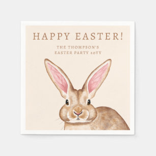 Brown Watercolor Bunny With Big Ears Cute Easter Napkin