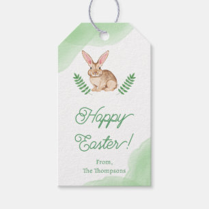 Brown Watercolor Bunny With Greenery Easter Gift Tags