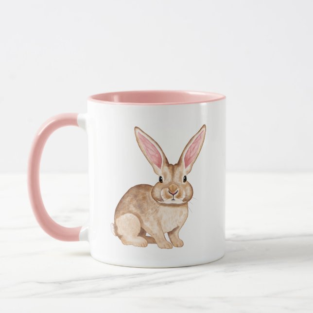 Brown Watercolor Bunny With Large Ears Cute Easter Mug (Left)