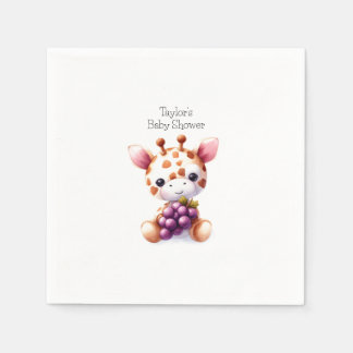 Brown Watercolor Giraffe Minimalist Baby Shower Napkin